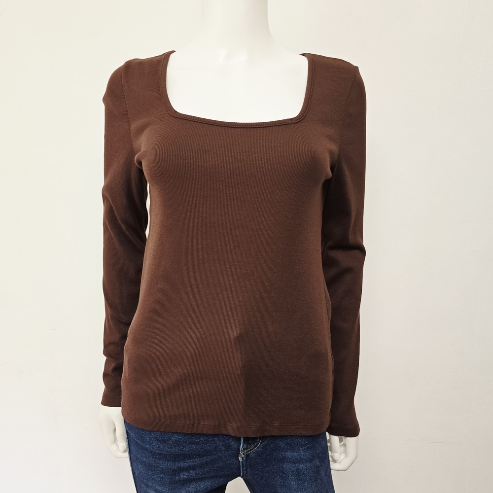 American Giant Top Shirt Square Neck Long Sleeve Stretch Ribbed Size M Womens